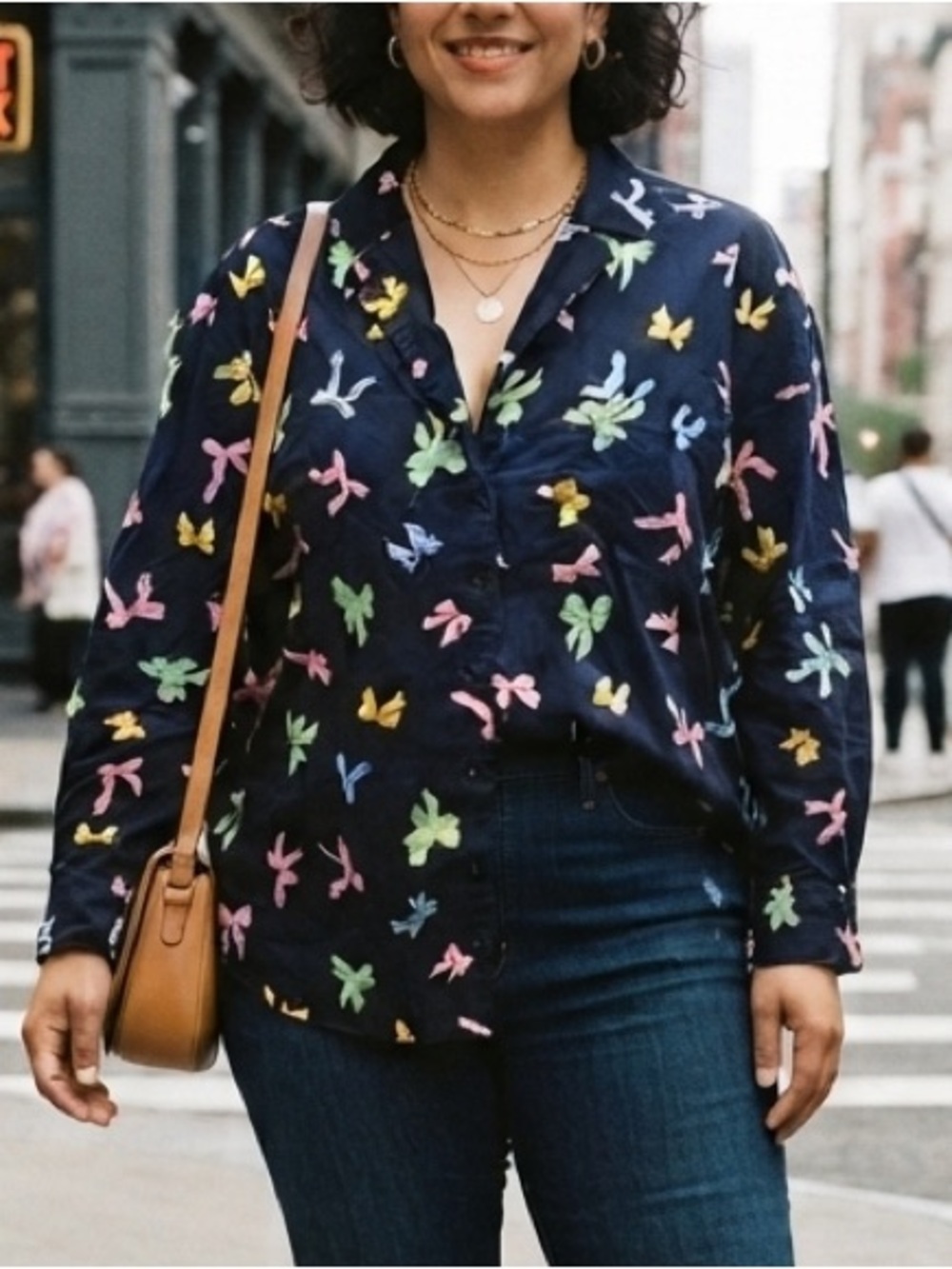 Old Navy Bow Print 100% Cotton Button Up Shirt 2X Cottagecore Preppy Whimsical